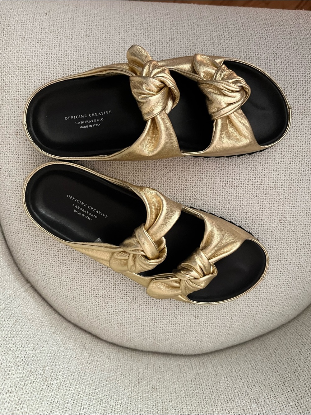 Officine Creative Metallic Gold Double-Knot Slide Sandals